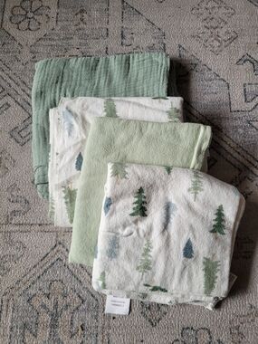Forest Print & Solid Green Baby Blankets - 4 Pack